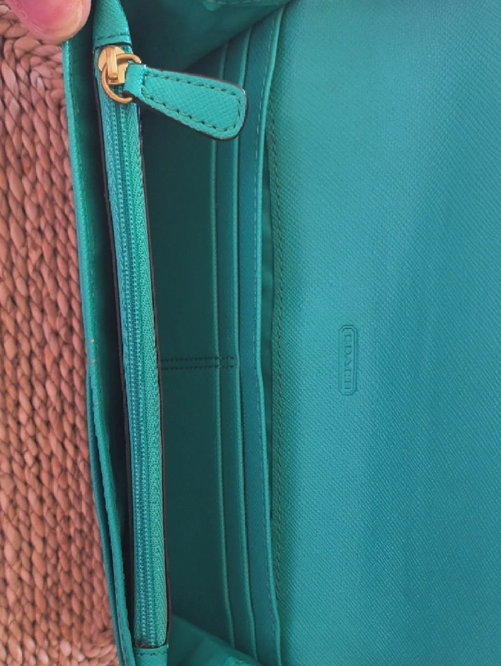 Coach Khaki Signature Canvas Continental Wallet with Green Accent - Picture 5 of 7